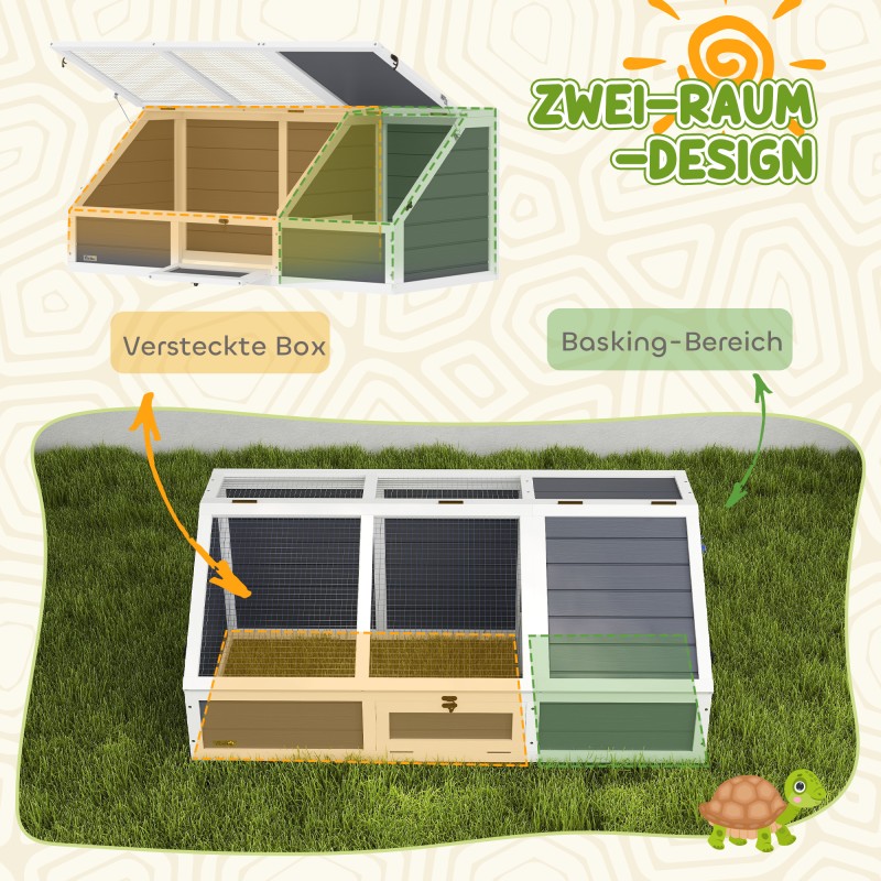 Kilpikonnalaatikko ulkokäyttöön, pohjaton kilpikonnien aitauksen ja talon yhdistelmä, kuusi ja galvanoitu teräs, vaaleanharmaa