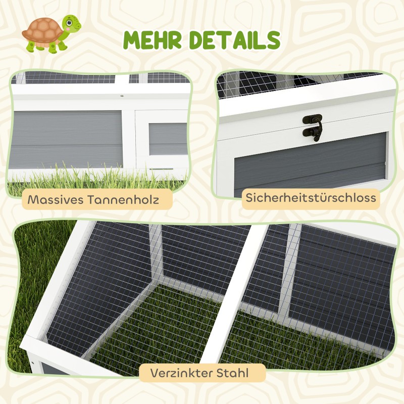 Kilpikonnalaatikko ulkokäyttöön, pohjaton kilpikonnien aitauksen ja talon yhdistelmä, kuusi ja galvanoitu teräs, vaaleanharmaa