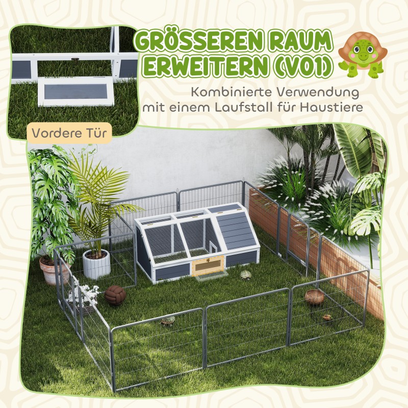 Kilpikonnalaatikko ulkokäyttöön, pohjaton kilpikonnien aitauksen ja talon yhdistelmä, kuusi ja galvanoitu teräs, vaaleanharmaa