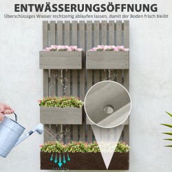 Seinään kiinnitettävä puinen viljelylaatikko säleiköllä, 5 säädettävää laatikkoa, 60x16x100 cm, harmaa