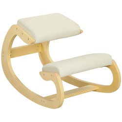 Ergonominen keinuva polvituoli kotitoimistoon koivurunko cremevalkoinen