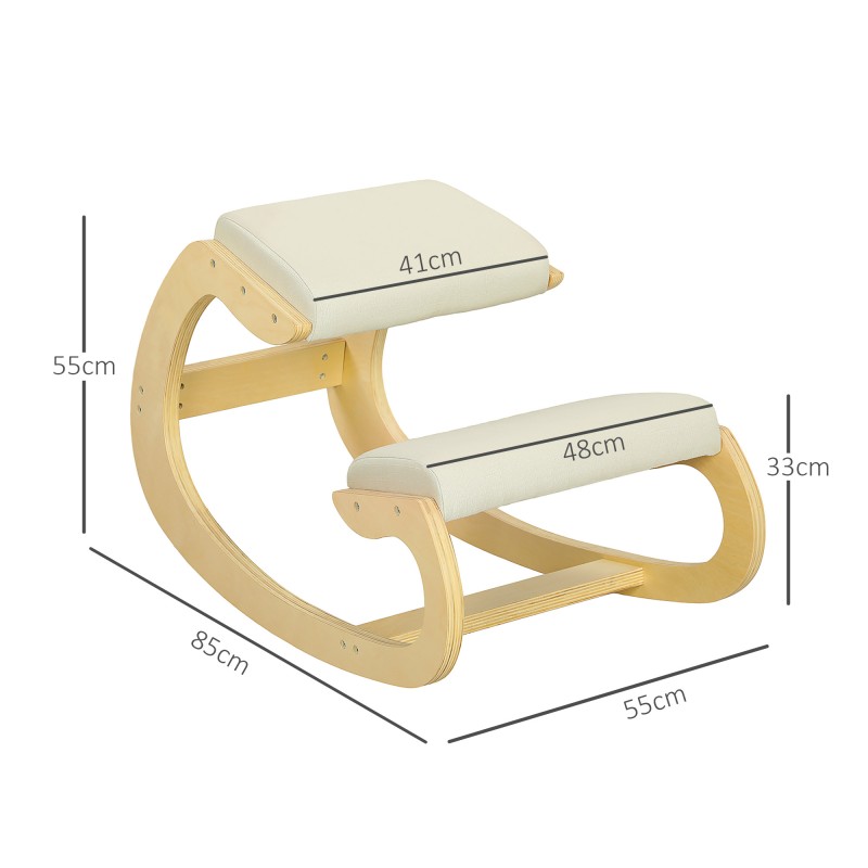 Ergonominen keinuva polvituoli kotitoimistoon, koivurunko, cremevalkoinen