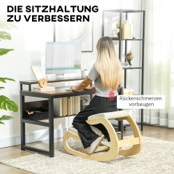 Ergonominen keinuva polvituoli kotitoimistoon, koivurunko, cremevalkoinen