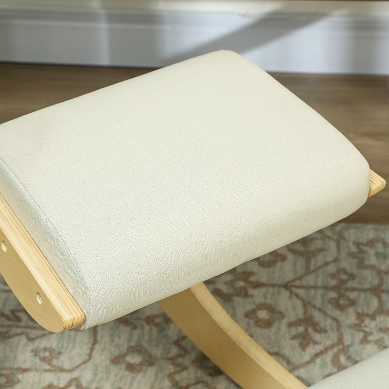 Ergonominen keinuva polvituoli kotitoimistoon, koivurunko, cremevalkoinen