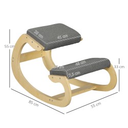 Ergonominen keinutuoli polvituoli kotitoimistoon, koivurunko, 55 x 85 x 55 cm, harmaa