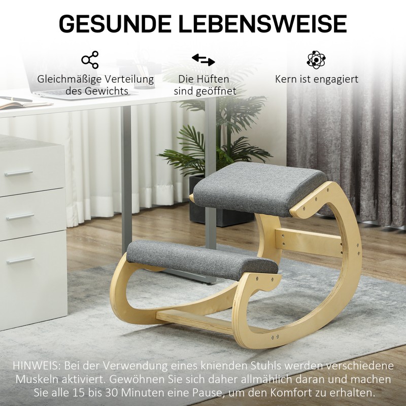 Ergonominen keinutuoli polvituoli kotitoimistoon, koivurunko, 55 x 85 x 55 cm, harmaa