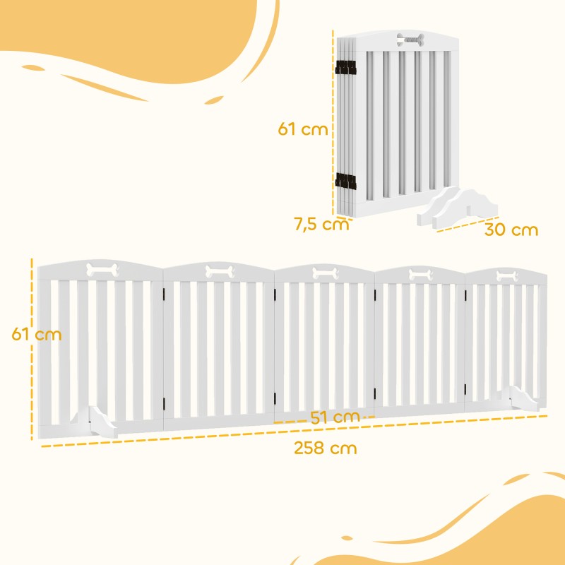 Koiraportti pienille ja keskikokoisille koirille, MDF, vapaasti seisova, 258 x 30 x 61 cm, valkoinen