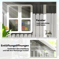 Pihavarasto teräs 221 x 133 x 190 cm, ikkuna ja lukittava ovi, tummanharmaa