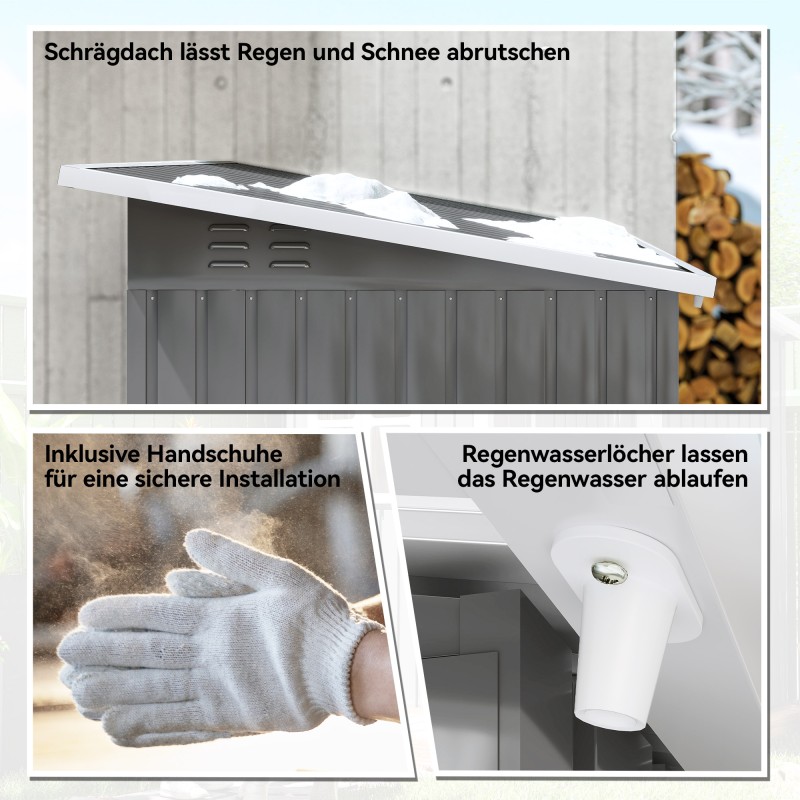 Pihavarasto teräs 221 x 133 x 190 cm, ikkuna ja lukittava ovi, tummanharmaa