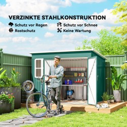 Metallinen puutarhavaja puutarhatyökaluille 260 x 177 x 190 cm vihreä