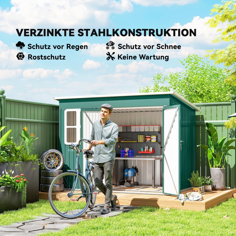 Metallinen puutarhavaja puutarhatyökaluille 260 x 177 x 190 cm vihreä