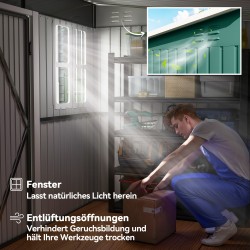 Metallinen puutarhavaja puutarhatyökaluille 260 x 177 x 190 cm vihreä