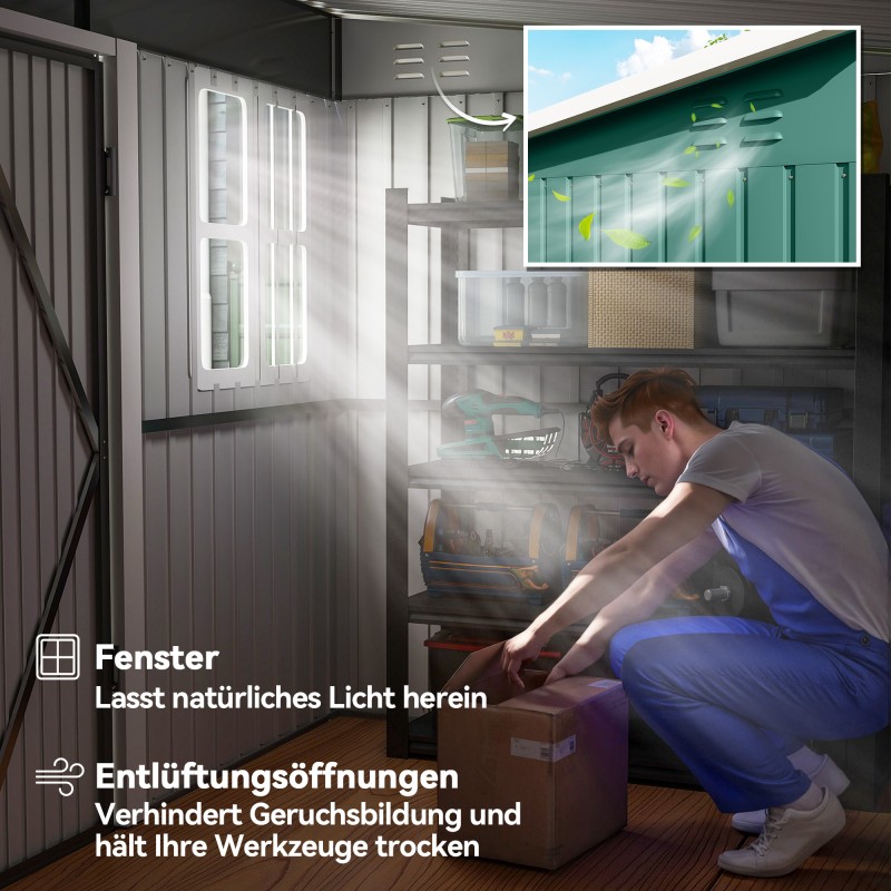 Metallinen puutarhavaja puutarhatyökaluille 260 x 177 x 190 cm vihreä