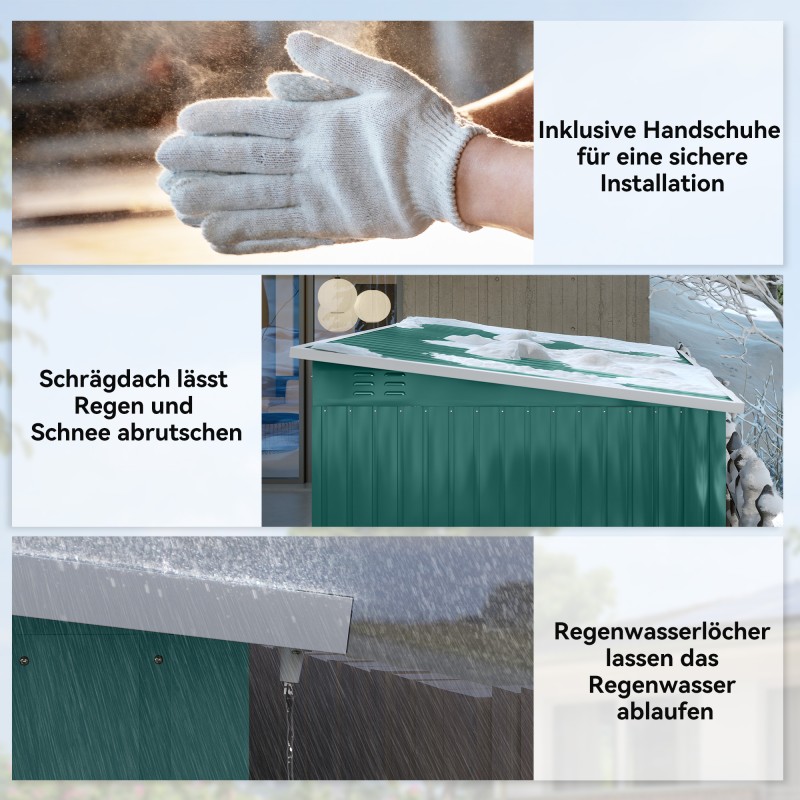 Metallinen puutarhavaja puutarhatyökaluille 260 x 177 x 190 cm vihreä