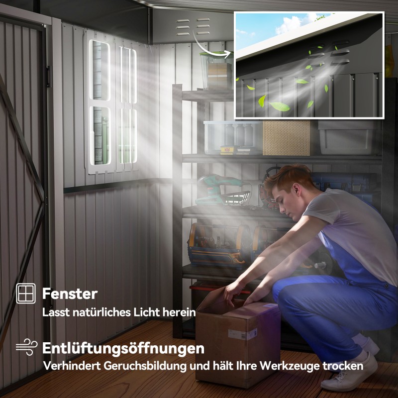 Metallinen pihavarasto puutarhatyökaluille, verzinkattu teräs, 260 x 177 x 190 cm, tummanharmaa