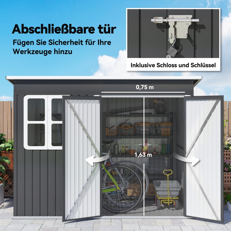 Metallinen pihavarasto puutarhatyökaluille, verzinkattu teräs, 260 x 177 x 190 cm, tummanharmaa