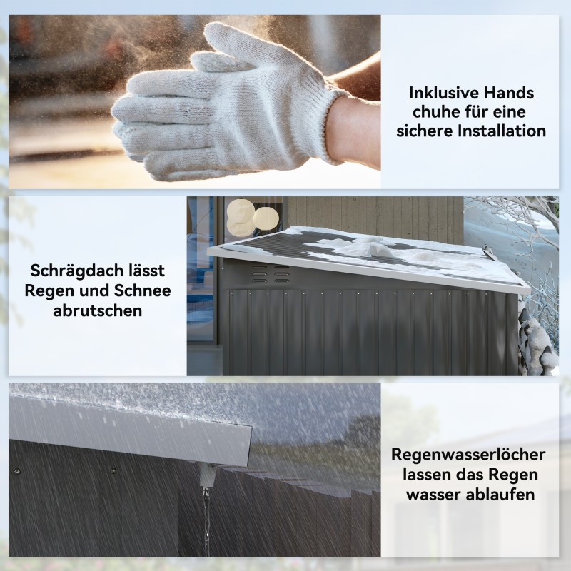 Metallinen pihavarasto puutarhatyökaluille, verzinkattu teräs, 260 x 177 x 190 cm, tummanharmaa