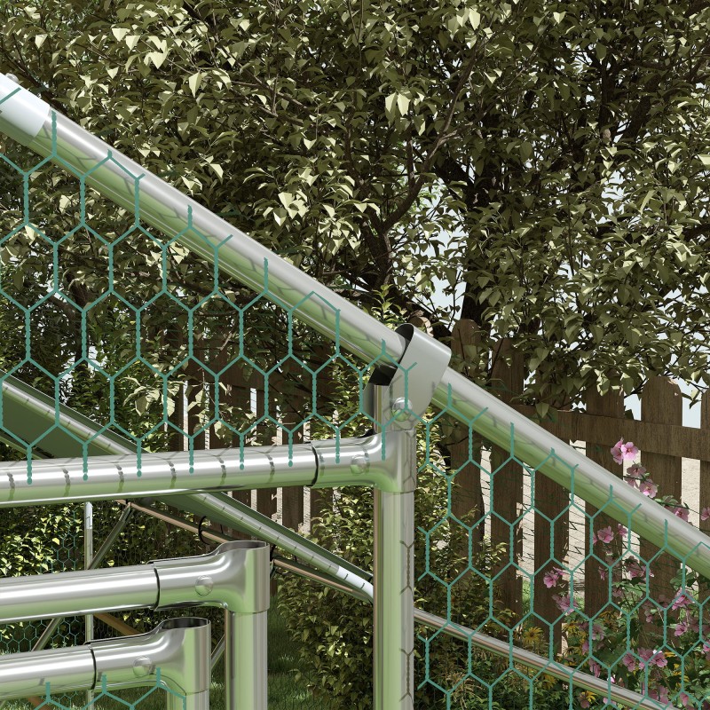 Kana-aitaus ulkokäyttöön 6–8 kanalle, galvanoitu teräs, UV-suojattu katos, n. 300 x 200 cm