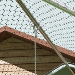 Kanojen ulkoaitaus 18–24 kanalle, sinkitty teräs ja teräsverkko, UV-suojattu katos, 300 x 600 cm, hopea