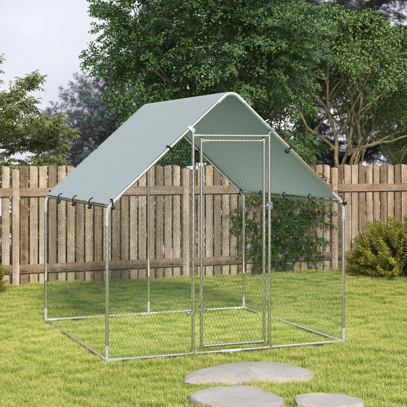 Kanojen ulkotarha sinkitty teräs 2x2x2 m kattosuojalla hopea