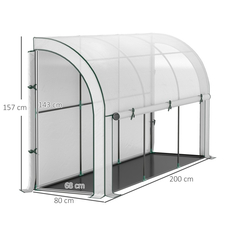 Seinustakasvihuone muovi ja teräs 300 x 80 x 157 cm valkoinen