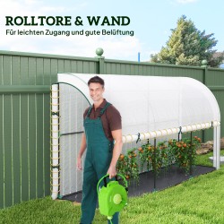 Seinustakasvihuone muovi ja teräs 300 x 80 x 157 cm valkoinen