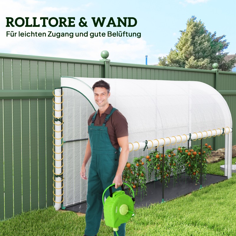 Seinustakasvihuone muovi ja teräs 300 x 80 x 157 cm valkoinen