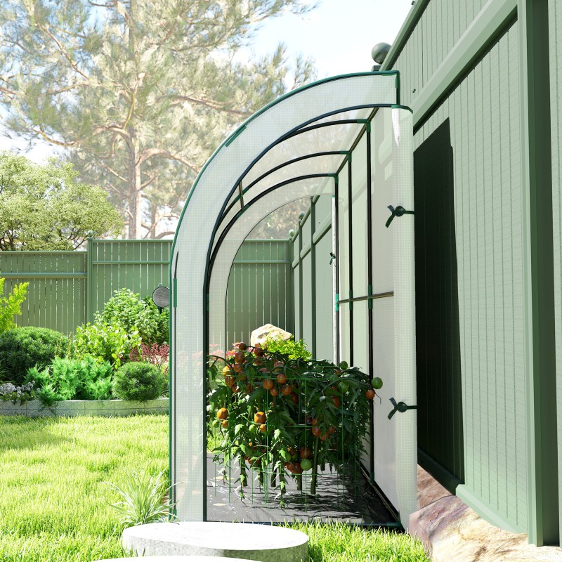 Seinustakasvihuone muovi ja teräs 300 x 80 x 157 cm valkoinen