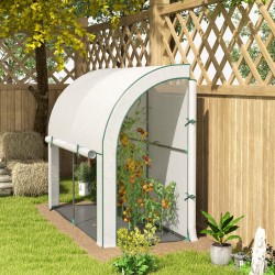 Seinää vasten asennettava kasvihuone muovipeitteellä 200 x 80 x 157 cm valkoinen