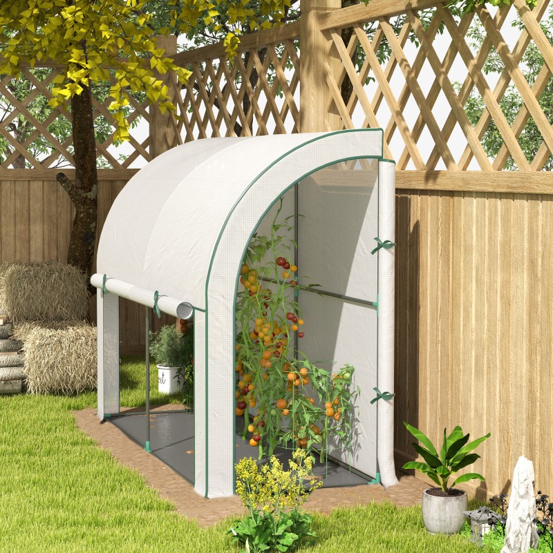 Seinää vasten asennettava kasvihuone muovipeitteellä 200 x 80 x 157 cm valkoinen