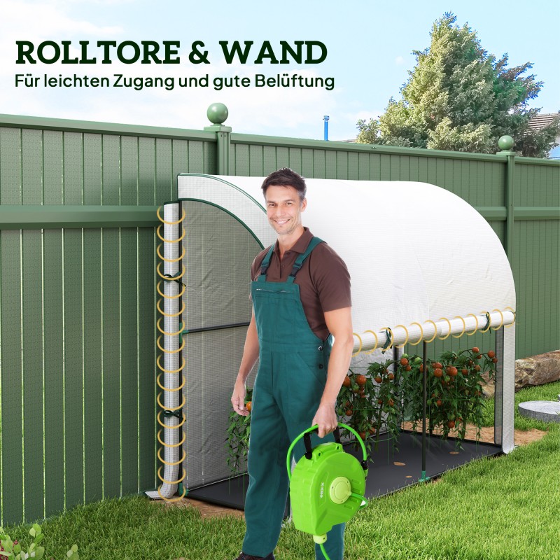 Seinää vasten asennettava kasvihuone muovipeitteellä 200 x 80 x 157 cm valkoinen