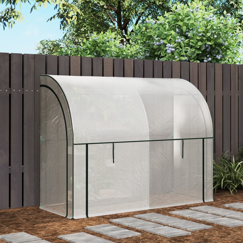 Seinää vasten asennettava kasvihuone muovipeitteellä 200 x 80 x 157 cm valkoinen