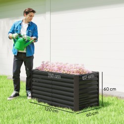 Viljelylaatikko syvä metallinen 120 x 60 x 60 cm 2 kpl tummanharmaa