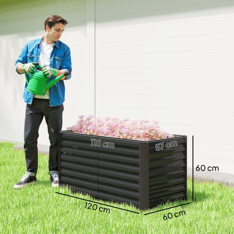 Viljelylaatikko syvä metallinen 120 x 60 x 60 cm 2 kpl tummanharmaa