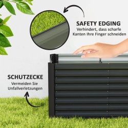 Viljelylaatikko syvä metallinen 120 x 60 x 60 cm 2 kpl tummanharmaa