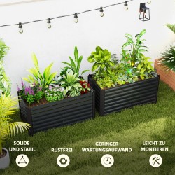 Viljelylaatikko syvä metallinen 120 x 60 x 60 cm 2 kpl tummanharmaa