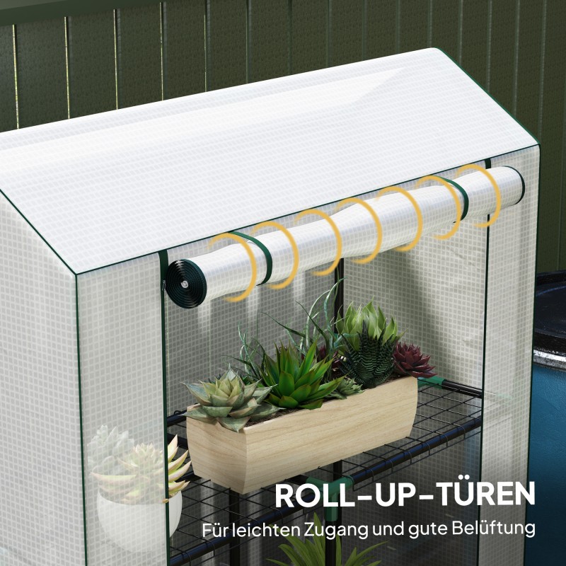 Kasvihuone 3-tasoisella hyllyllä, teräsrunko ja UV-suojattu muovipeite, 100 x 40 x 150 cm, valkoinen