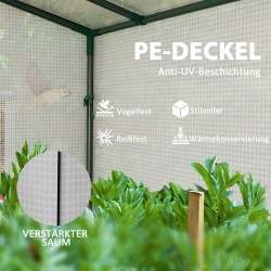 Seinää vasten asennettava mini-kasvihuone rullattavalla ovella ja verkkoikkunoilla 200x76x170 cm valkoinen