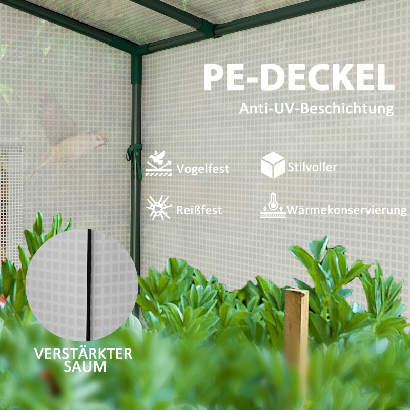 Seinää vasten asennettava mini-kasvihuone rullattavalla ovella ja verkkoikkunoilla 200x76x170 cm valkoinen