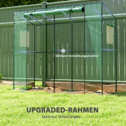 Minikasvihuone seinän viereen, teräsrunko ja UV-suojattu muovipeite, 200 x 76 x 170 cm, vihreä