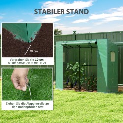 Minikasvihuone seinän viereen, teräsrunko ja UV-suojattu muovipeite, 200 x 76 x 170 cm, vihreä