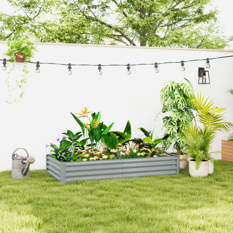 Teräksinen viljelylaatikko ulkokäyttöön 180 x 90 x 30 cm 459 l, säänkestävä, hopea