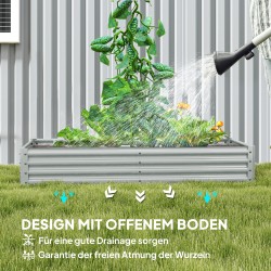 Teräksinen viljelylaatikko ulkokäyttöön 180 x 90 x 30 cm 459 l, säänkestävä, hopea