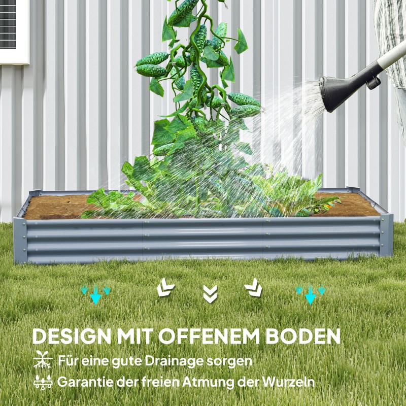 Teräksinen viljelylaatikko ulkokäyttöön 240 x 120 x 30 cm, galvanoitu, hopea