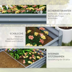 Teräksinen viljelylaatikko ulkokäyttöön 240 x 120 x 30 cm, galvanoitu, hopea