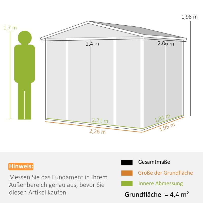 Metallinen pihavaja, galvanoitu teräs, 240 x 206 x 198 cm, lukittava, tummanharmaa
