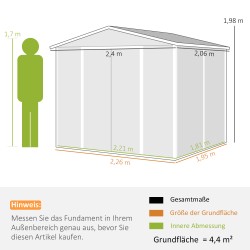 Metallinen pihavarasto, galvanoitu teräs, 240 x 206 x 198 cm, vaaleanharmaa, lukittava