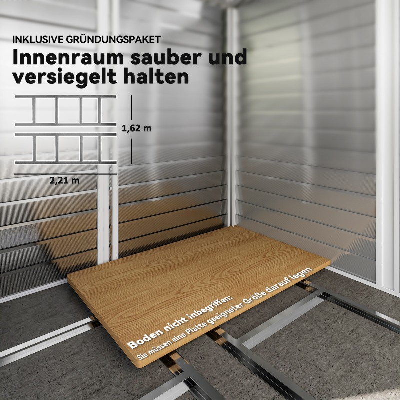 Metallinen pihavarasto, galvanoitu teräs, 240 x 206 x 198 cm, vaaleanharmaa, lukittava