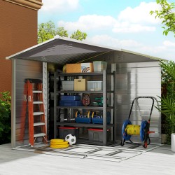 Metallinen pihavarasto, galvanoitu teräs, 240 x 206 x 198 cm, vaaleanharmaa, lukittava