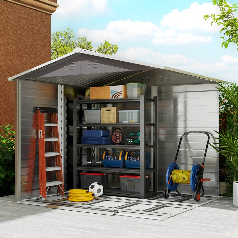 Metallinen pihavarasto, galvanoitu teräs, 240 x 206 x 198 cm, vaaleanharmaa, lukittava